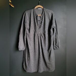 Zara Trafalgar Micro Gingham Button Up Tunic Dress Sz M Black & White